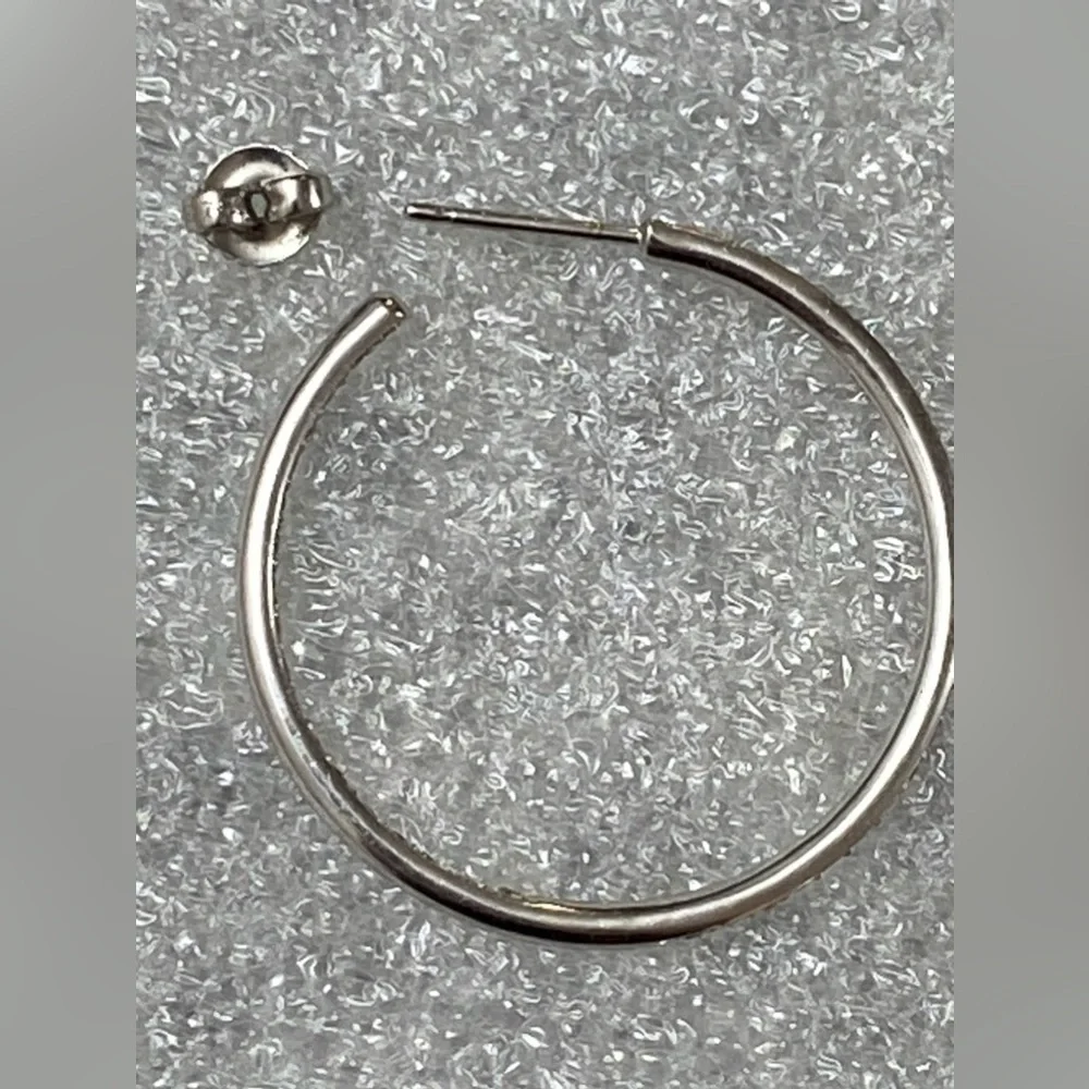 18k White Gold Natural Diamond Hoop Earrings - Picture 3 of 8